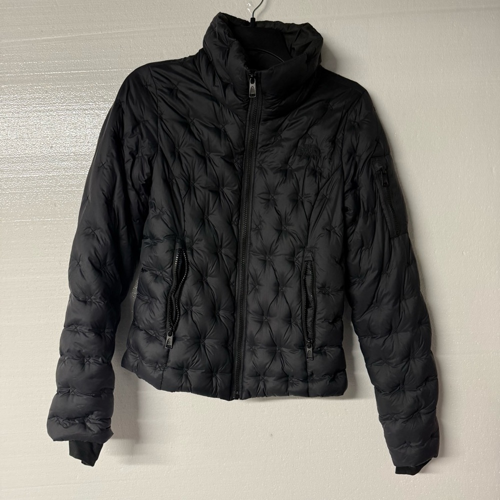 THE NORTH FACE PUFFER JACKET WOMEN XS BLACK FULL ZIP HOLLADOWN CROP 550 DOWN